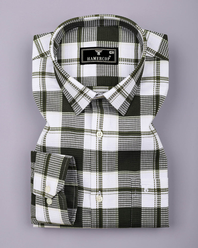 Barban Green With White Waffle Dobby Check Shirt