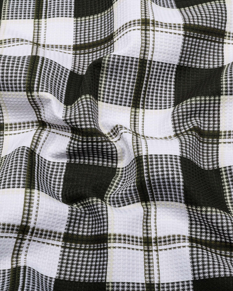 Barban Green With White Waffle Dobby Check Shirt