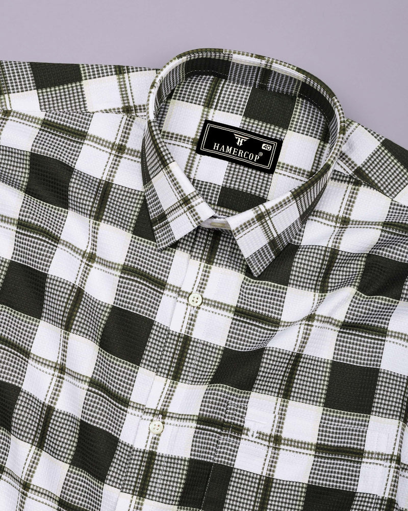 Barban Green With White Waffle Dobby Check Shirt