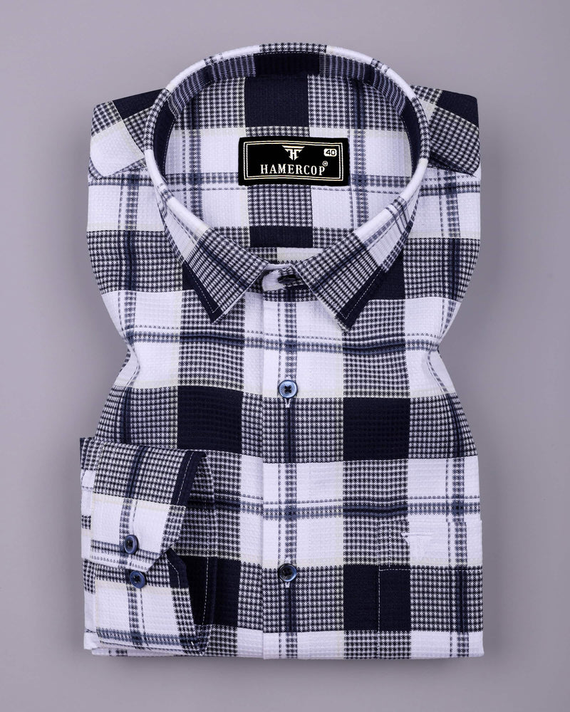 Barban Blue With White Waffle Dobby Check Shirt