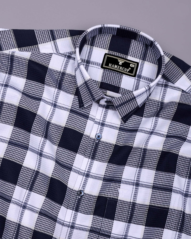 Barban Blue With White Waffle Dobby Check Shirt