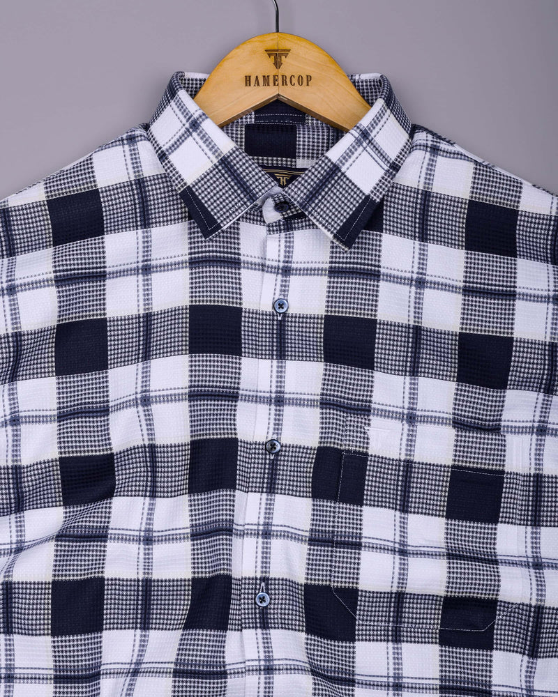 Barban Blue With White Waffle Dobby Check Shirt