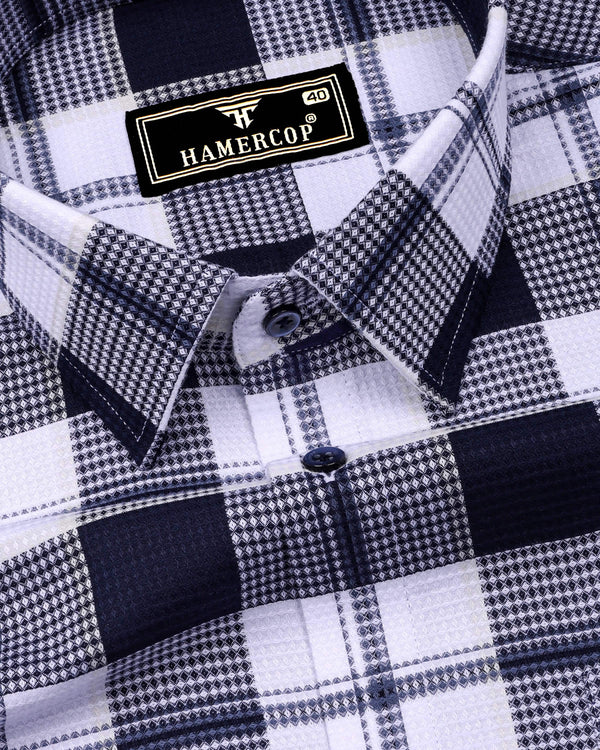 Barban Blue With White Waffle Dobby Check Shirt