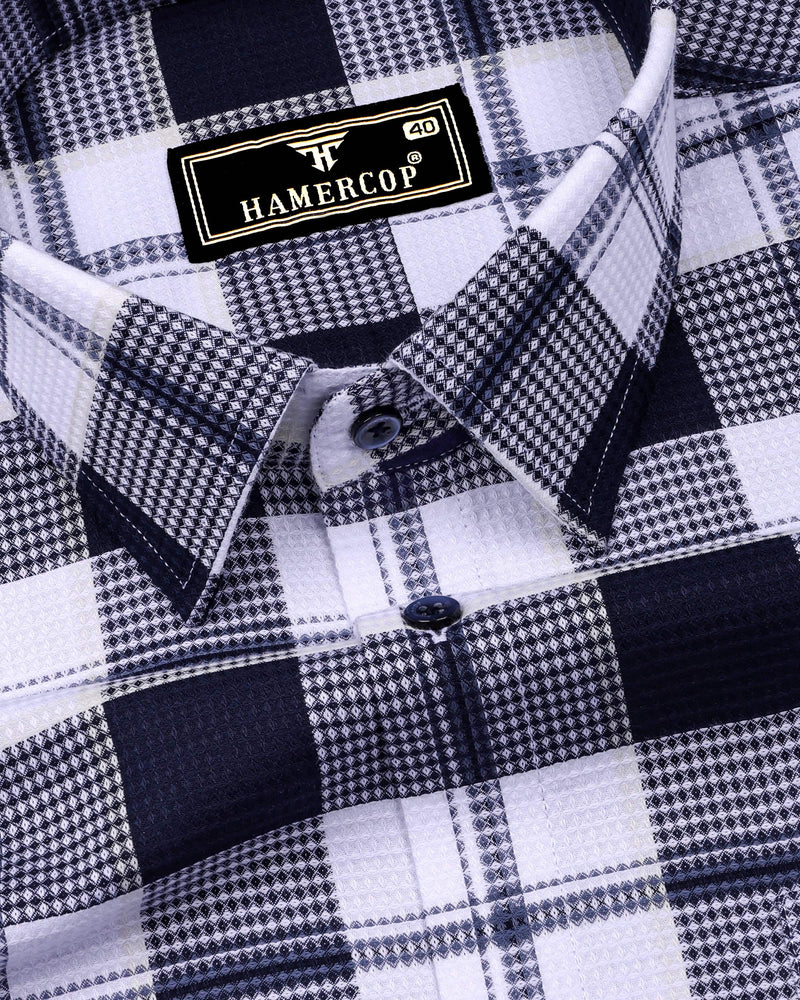 Barban Blue With White Waffle Dobby Check Shirt