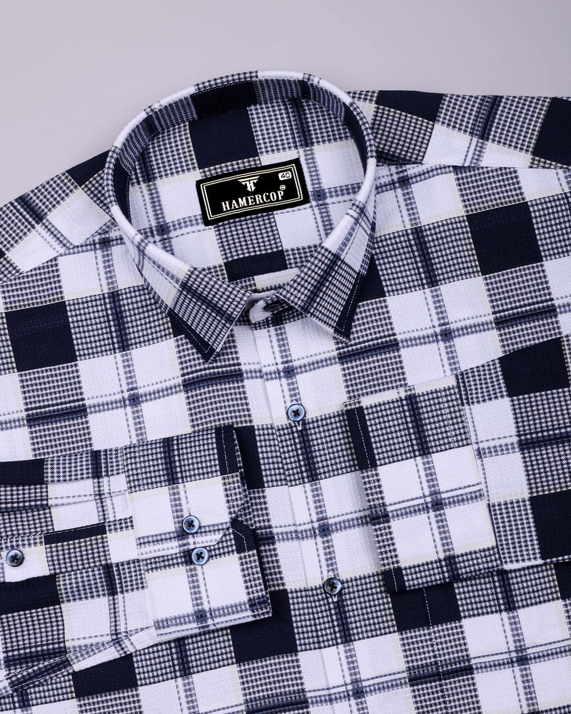 Barban Blue With White Waffle Dobby Check Shirt