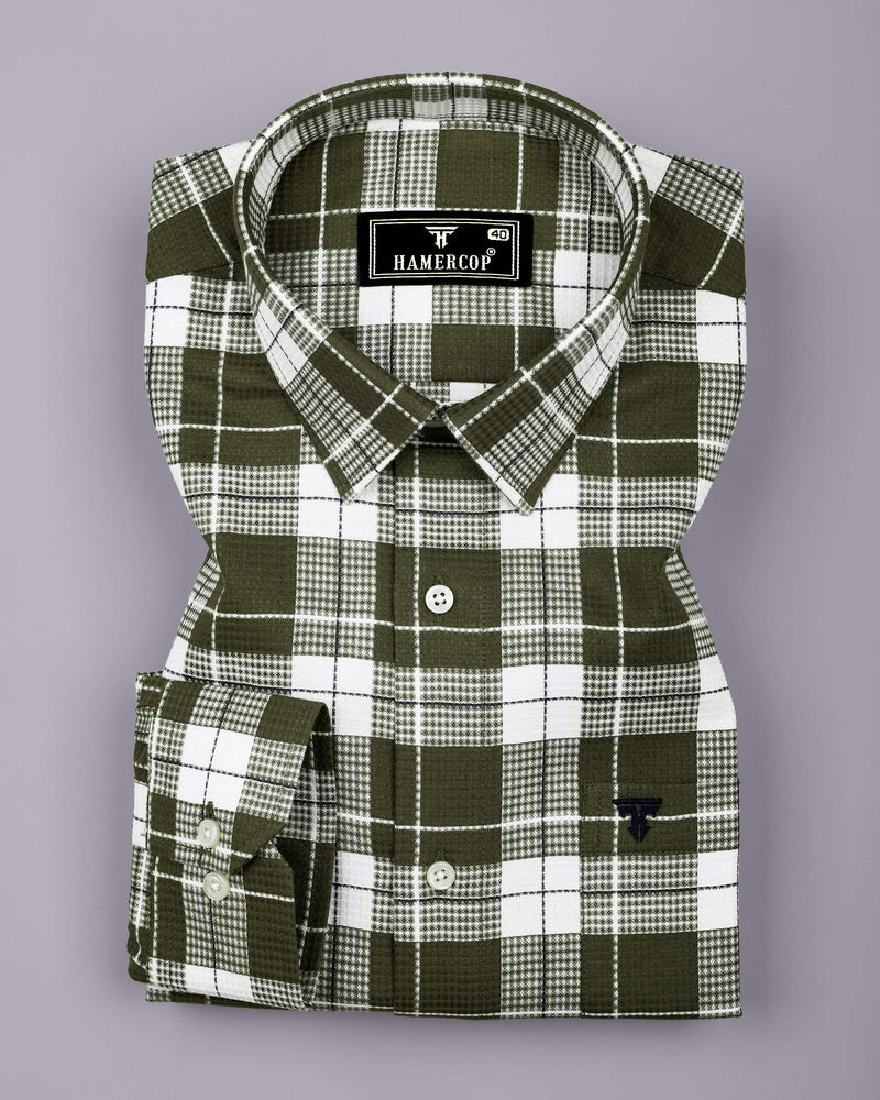 Crocus Green With White Waffle Dobby Check Shirt
