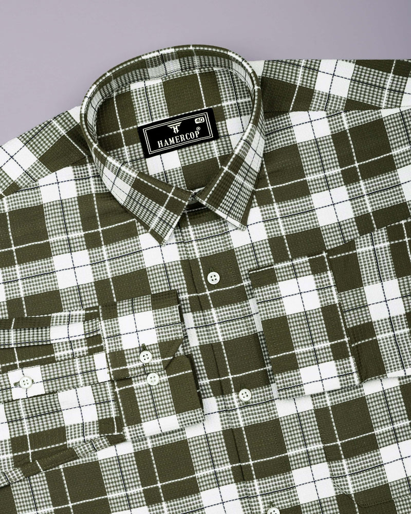 Crocus Green With White Waffle Dobby Check Shirt