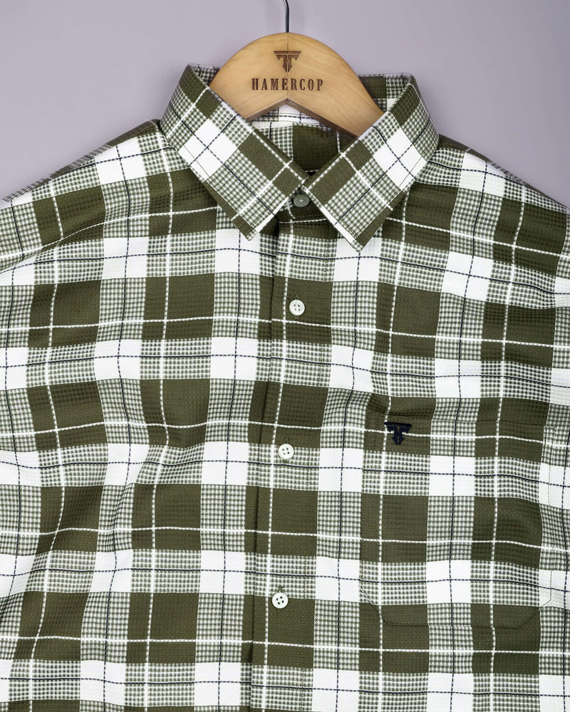 Crocus Green With White Waffle Dobby Check Shirt