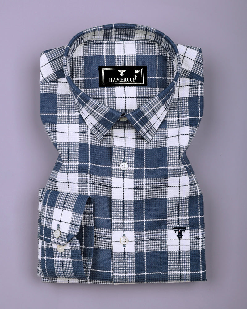 Crocus Blue With White Waffle Dobby Check Shirt