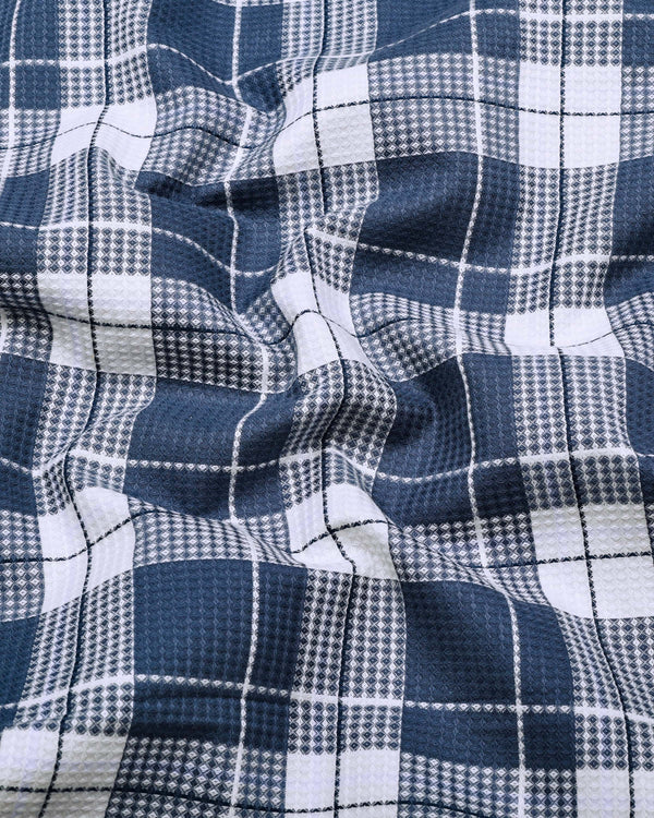 Crocus Blue With White Waffle Dobby Check Shirt