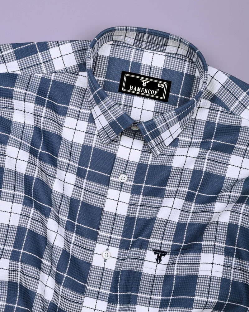 Crocus Blue With White Waffle Dobby Check Shirt
