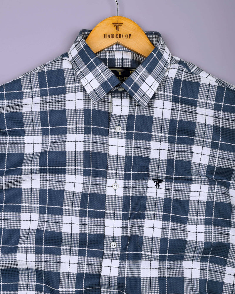 Crocus Blue With White Waffle Dobby Check Shirt