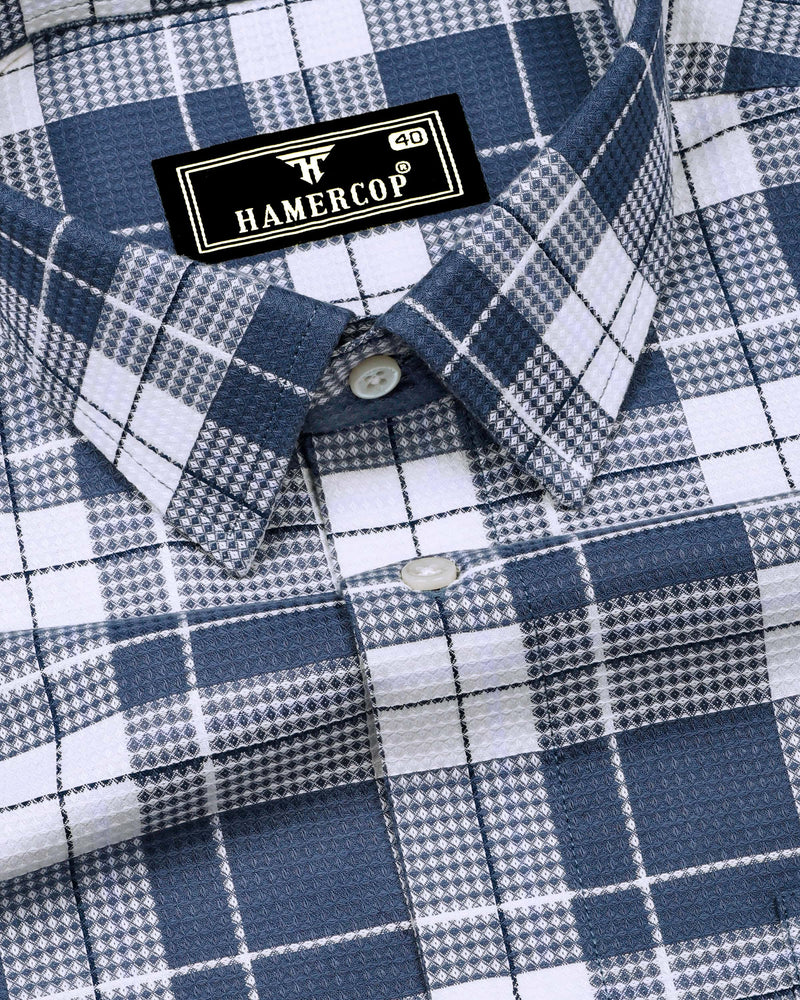 Crocus Blue With White Waffle Dobby Check Shirt