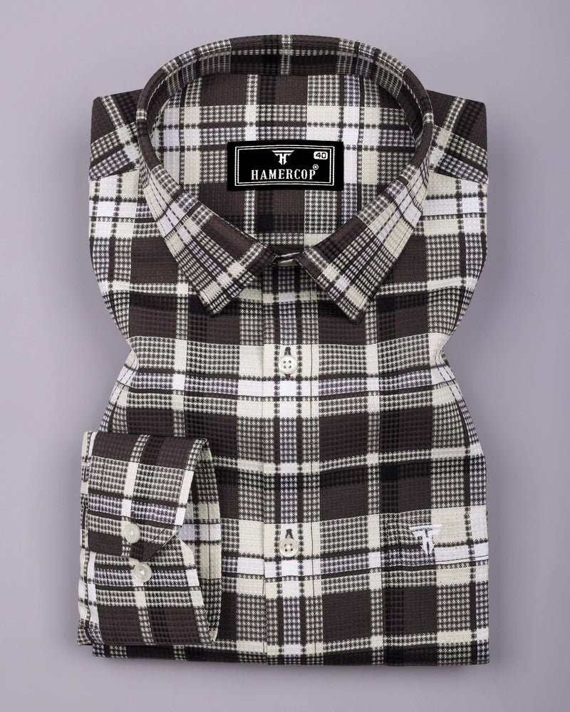 Montero Brown Waffle Check Dobby Cotton Shirt