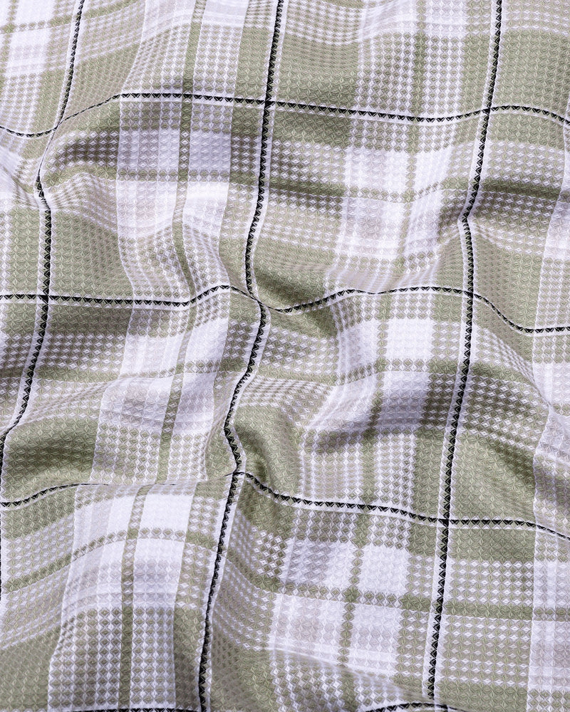 Drinova Pista Green Waffle Check Dobby Cotton Shirt