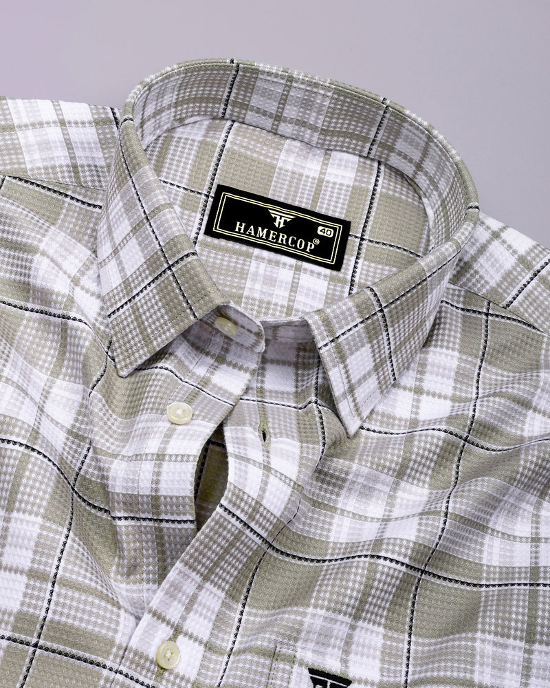 Drinova Pista Green Waffle Check Dobby Cotton Shirt