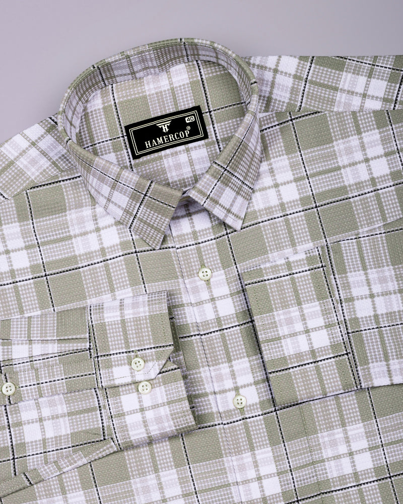 Drinova Pista Green Waffle Check Dobby Cotton Shirt