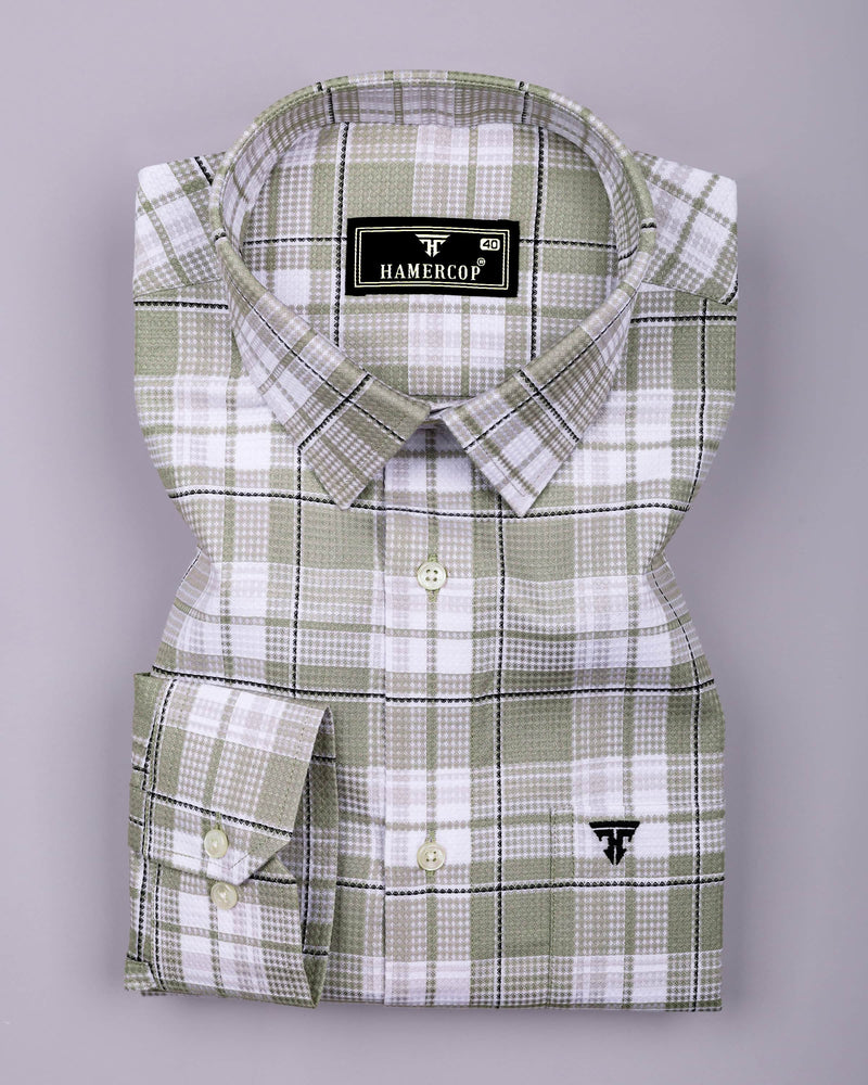 Drinova Pista Green Waffle Check Dobby Cotton Shirt