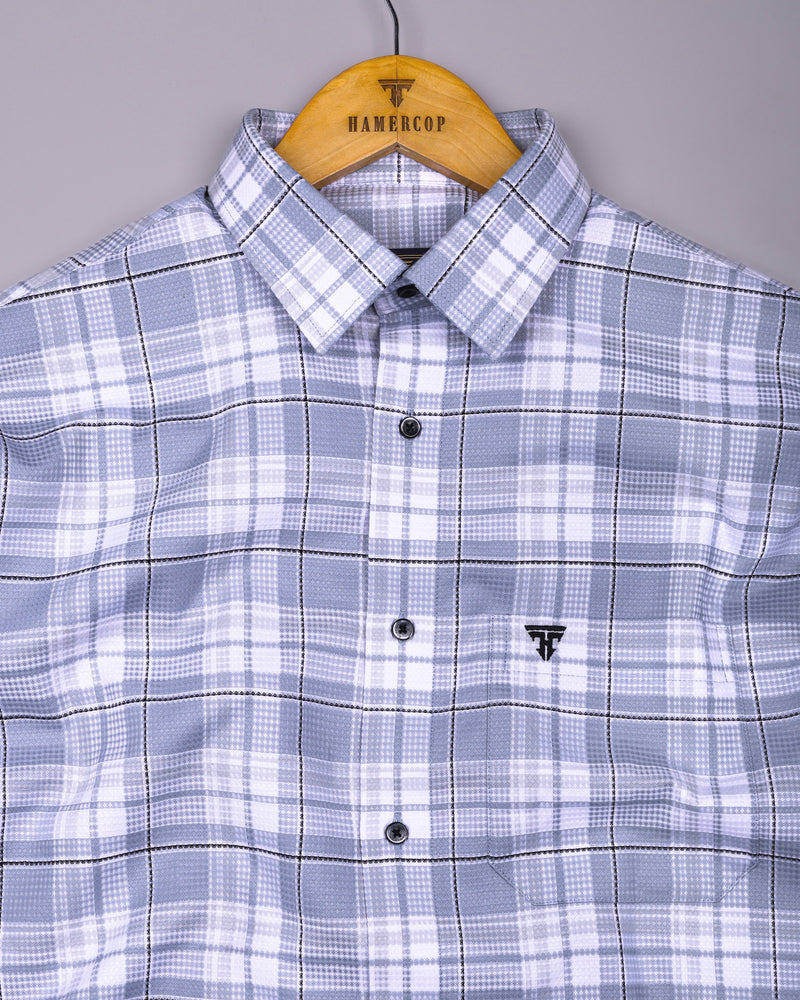 Drinova Gray Waffle Check Dobby Cotton Shirt