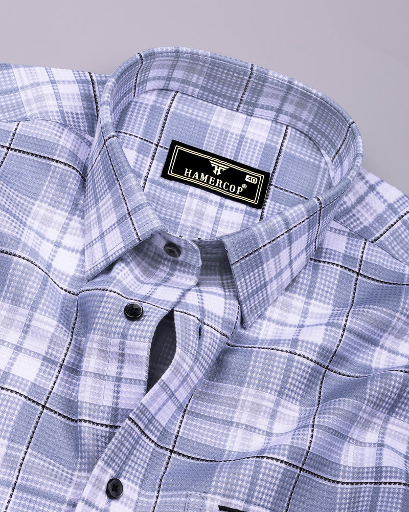 Drinova Gray Waffle Check Dobby Cotton Shirt