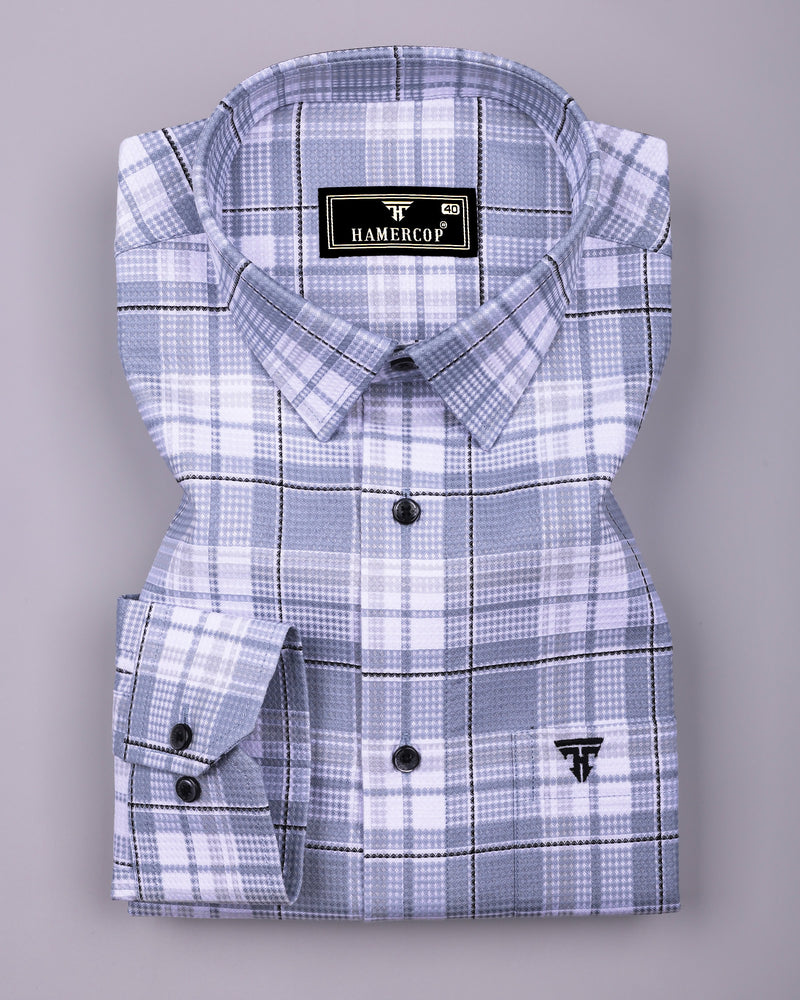 Drinova Gray Waffle Check Dobby Cotton Shirt
