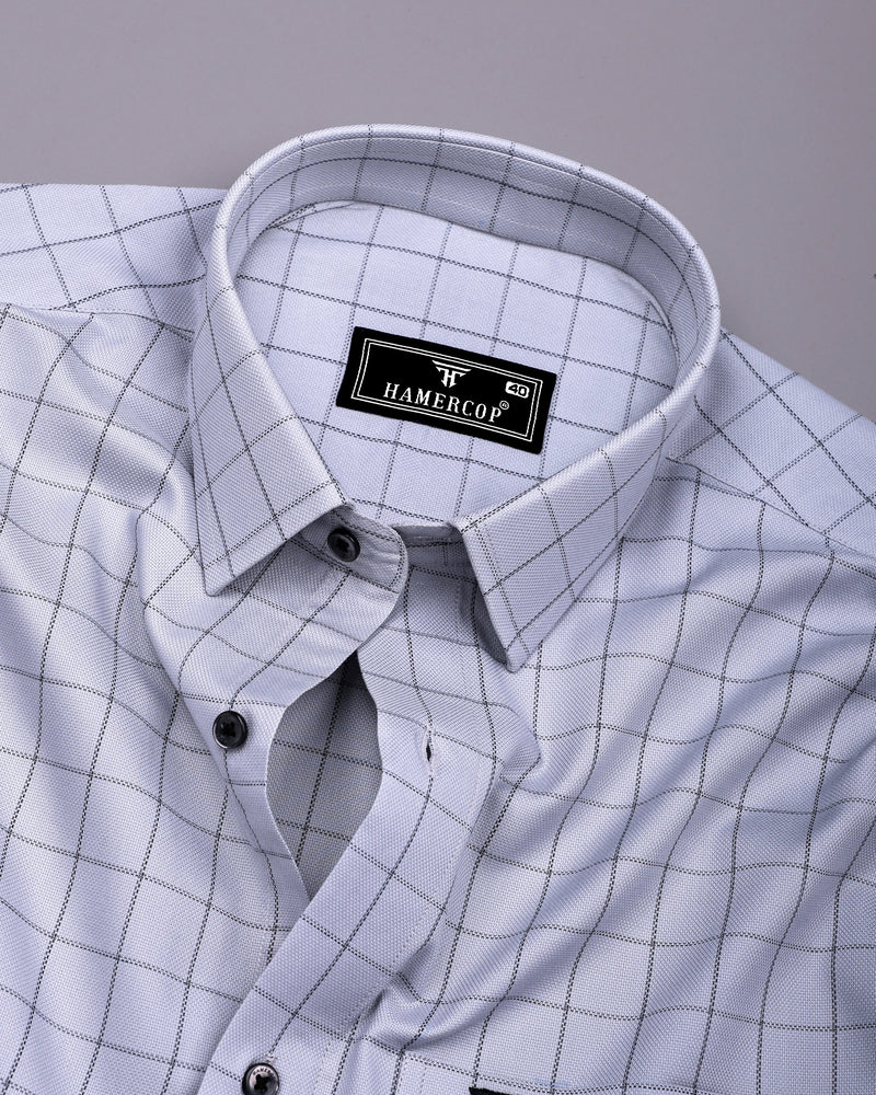Fog Gray With Black Check Dobby Cotton Shirt