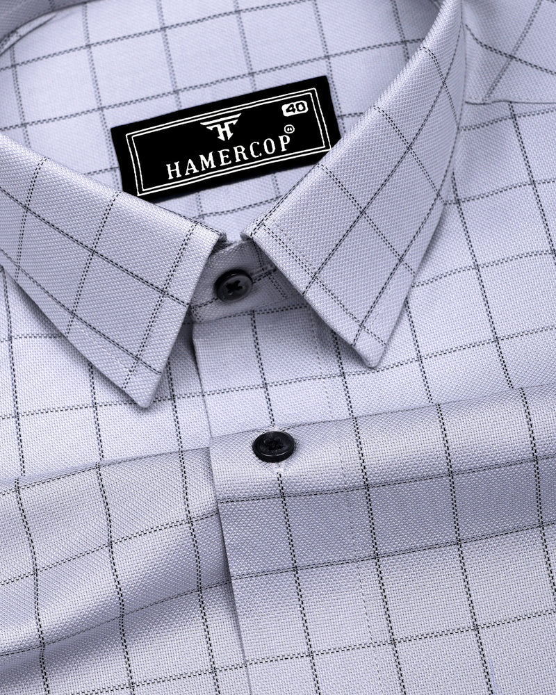 Fog Gray With Black Check Dobby Cotton Shirt