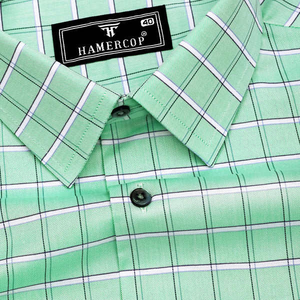 Seafoam Green White Twill Check Premium Cotton Shirt for Men – Hamercop