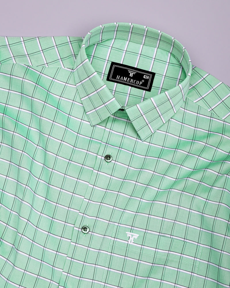 Seafoam Green With White Twill Check Premium Cotton Shirt