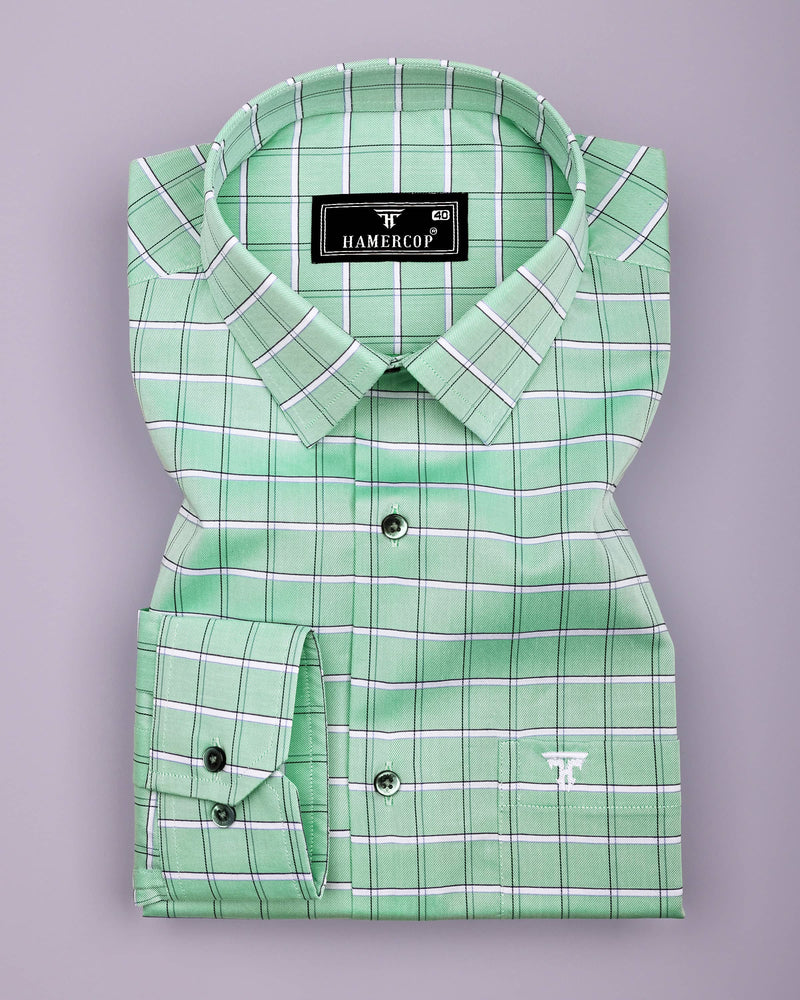 Seafoam Green With White Twill Check Premium Cotton Shirt