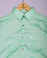 Seafoam Green With White Twill Check Premium Cotton Shirt