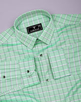 Seafoam Green With White Twill Check Premium Cotton Shirt