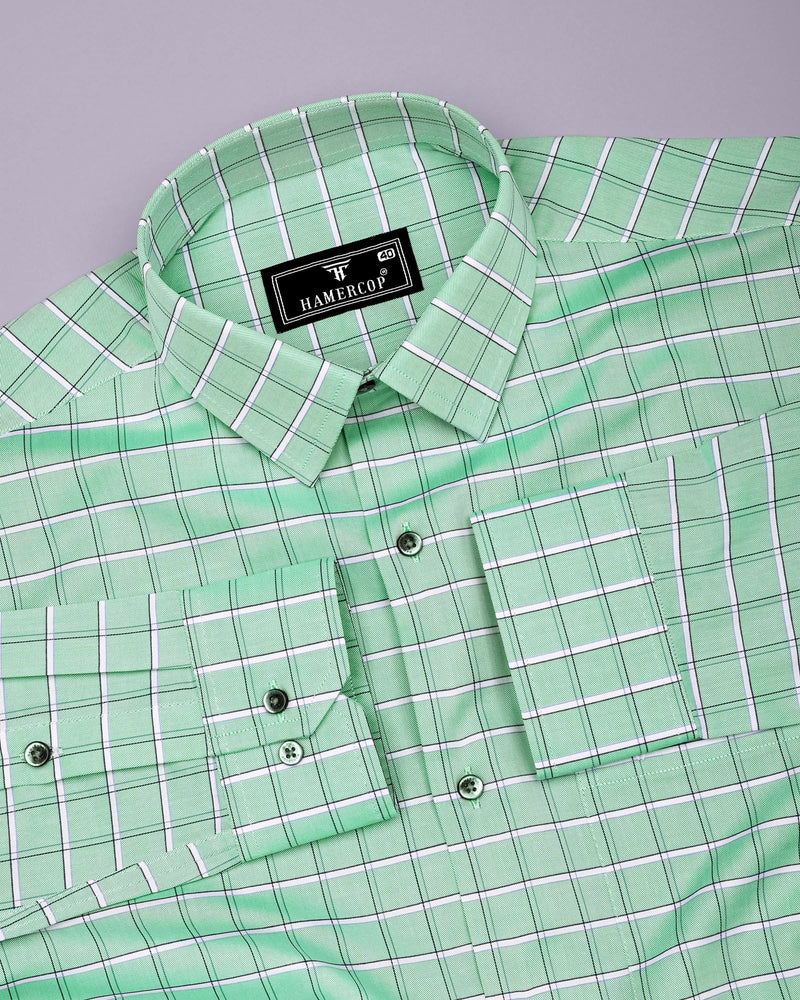 Seafoam Green With White Twill Check Premium Cotton Shirt