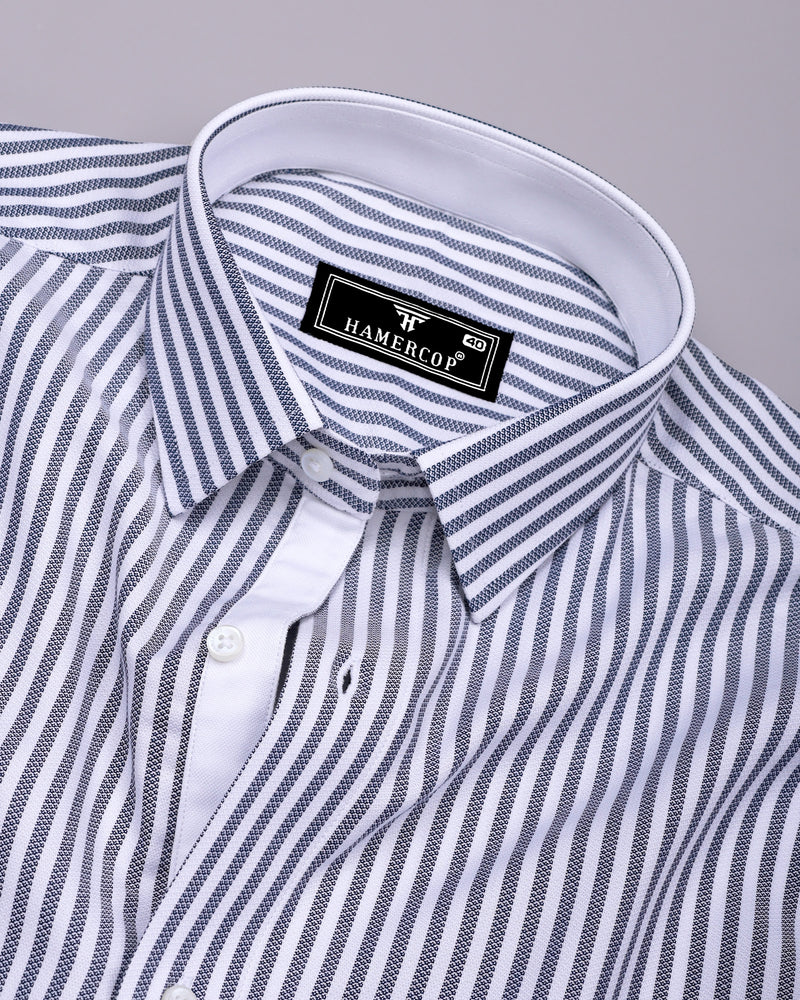 Naxon Blue With White Dobby Stripe Formal Cotton Designer Shirt