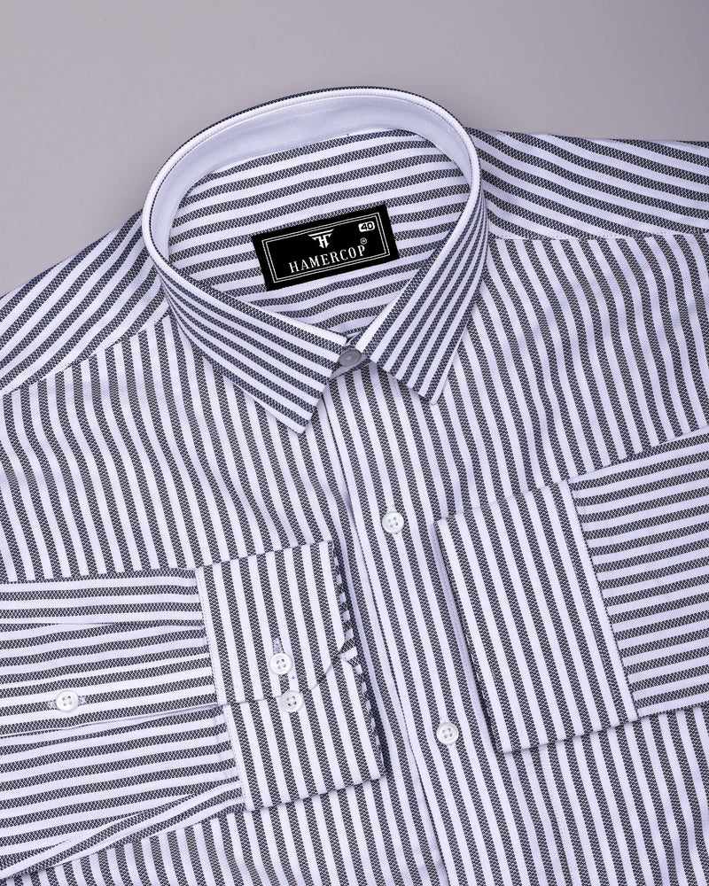 Naxon Blue With White Dobby Stripe Formal Cotton Designer Shirt