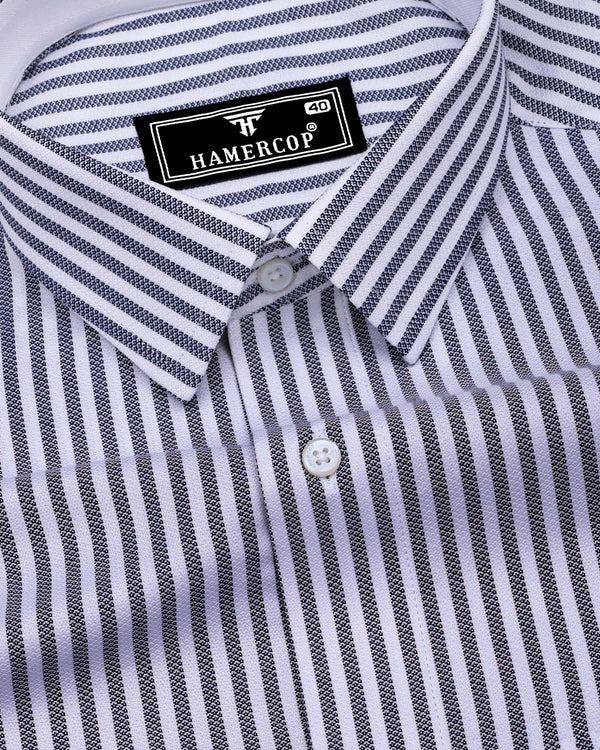 Naxon Blue With White Dobby Stripe Formal Cotton Designer Shirt