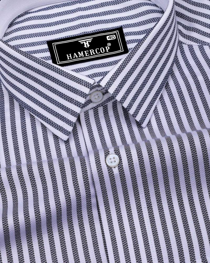 Naxon Blue With White Dobby Stripe Formal Cotton Designer Shirt