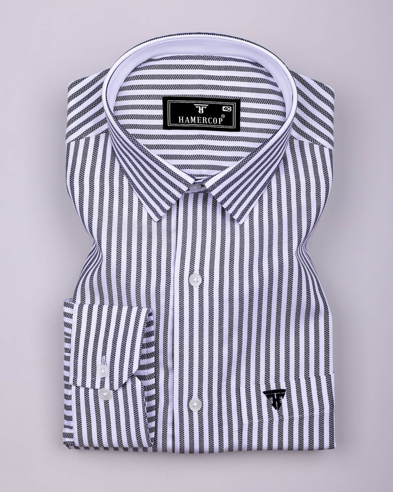 Naxon Blue With White Dobby Stripe Formal Cotton Designer Shirt