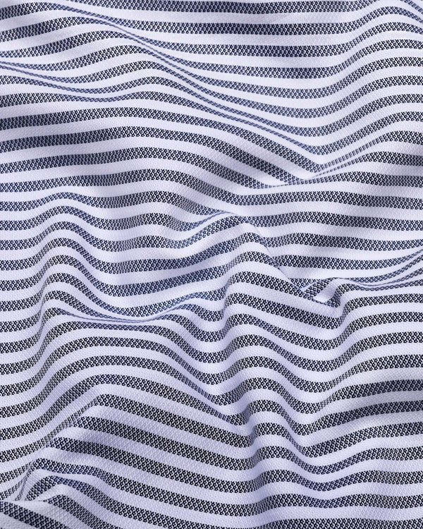 Naxon Blue With White Dobby Stripe Formal Cotton Designer Shirt