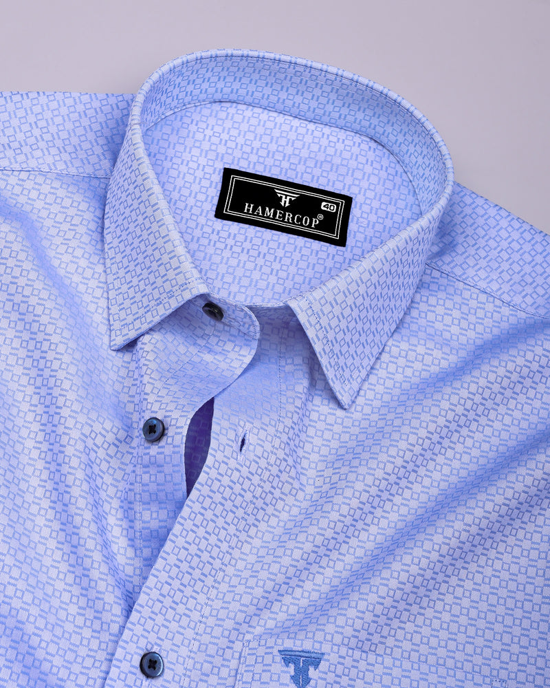 Cotlin Blue With White Jacquard Texture Premium Giza Shirt