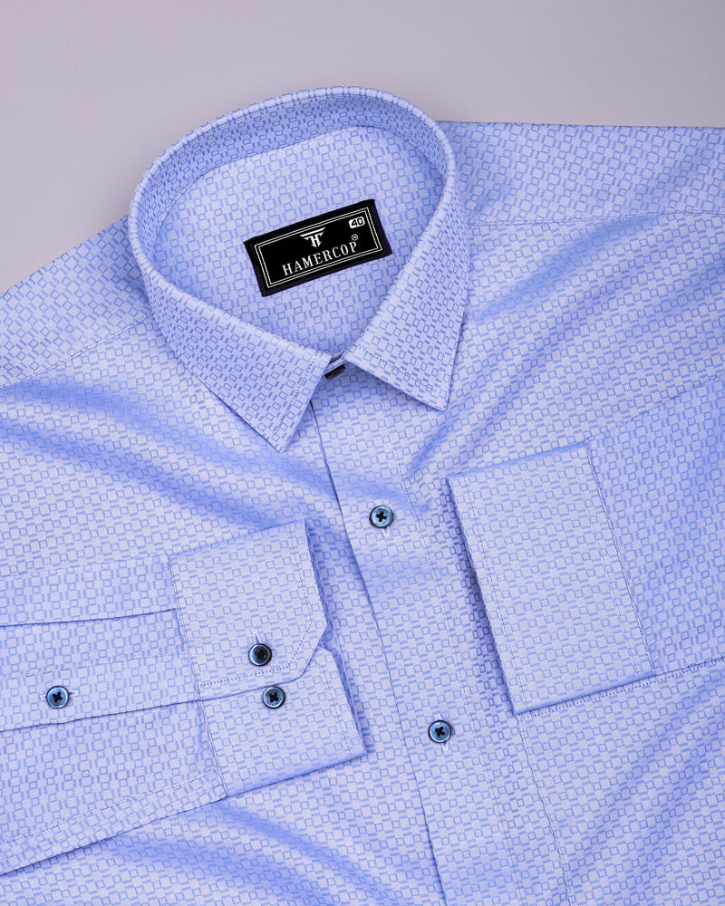 Cotlin Blue With White Jacquard Texture Premium Giza Shirt