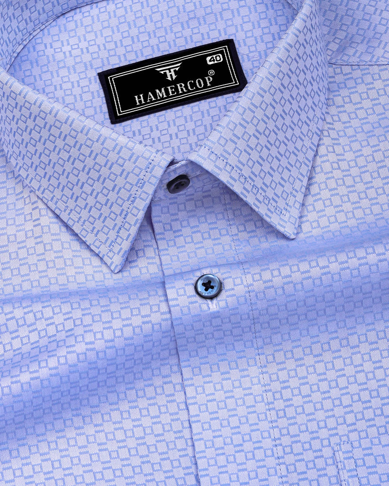 Cotlin Blue With White Jacquard Texture Premium Giza Shirt