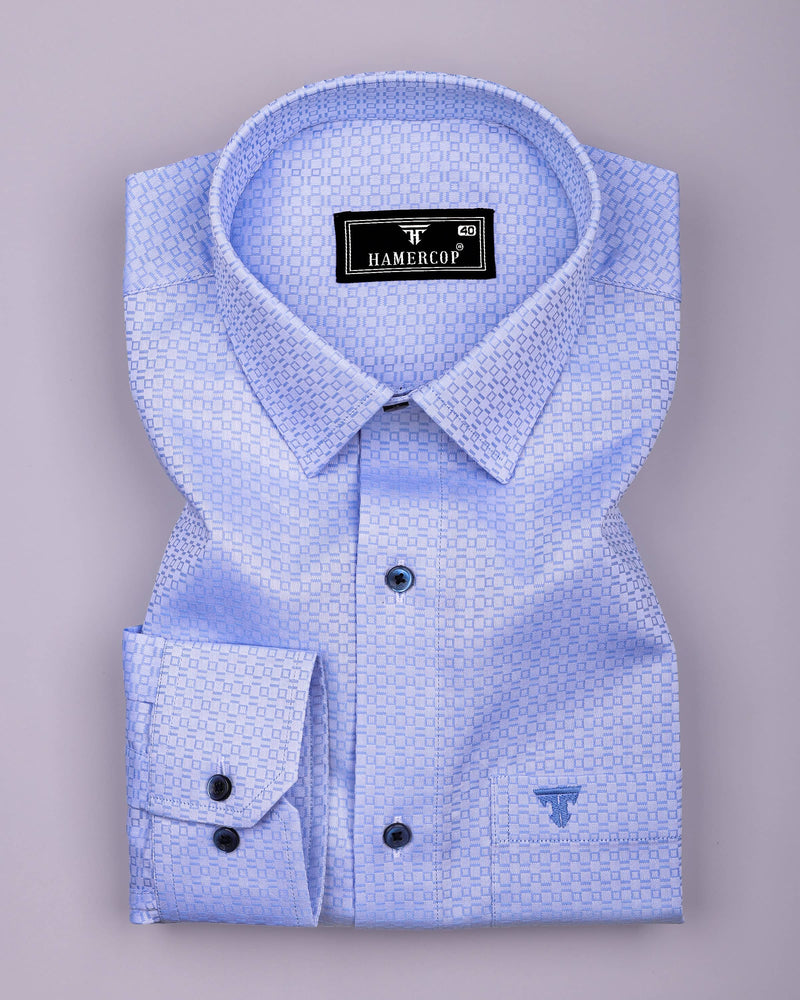 Cotlin Blue With White Jacquard Texture Premium Giza Shirt
