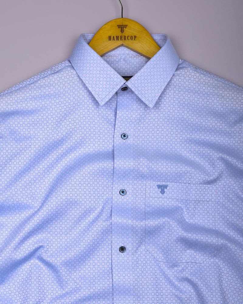 Cotlin Blue With White Jacquard Texture Premium Giza Shirt