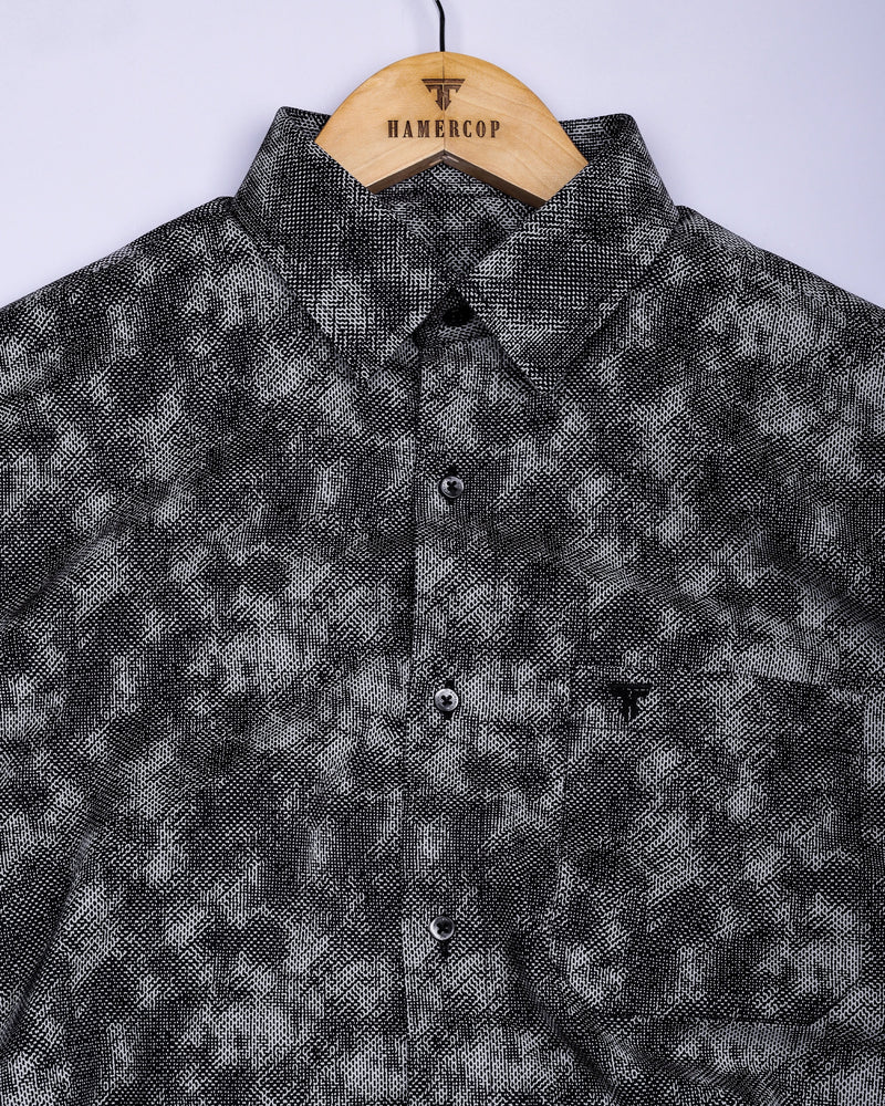 Silycon Black With Gray Printed Cotton Shirt