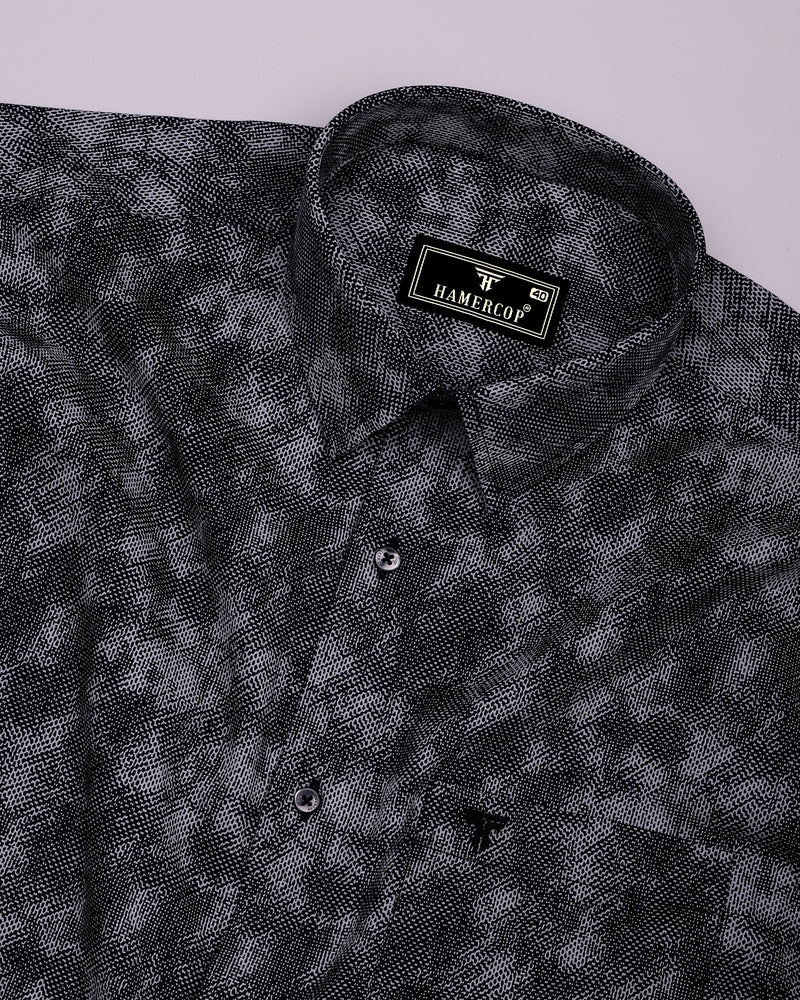 Silycon Black With Gray Printed Cotton Shirt