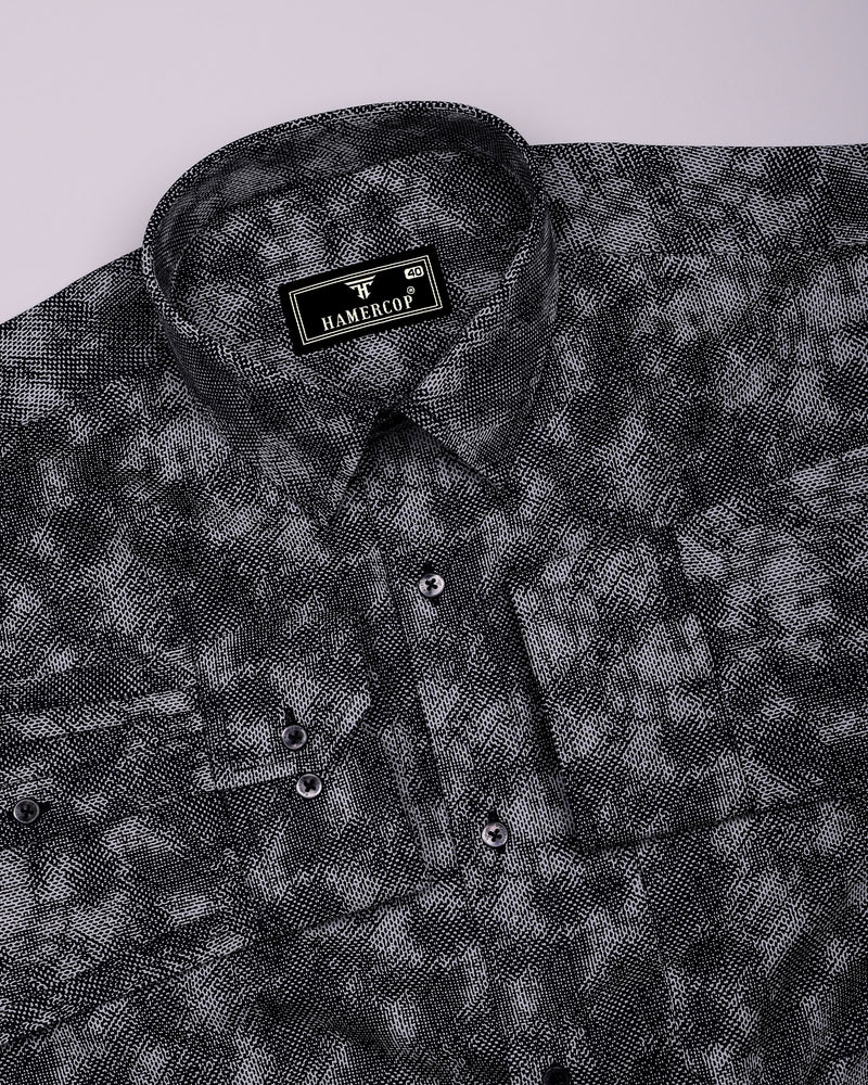 Silycon Black With Gray Printed Cotton Shirt