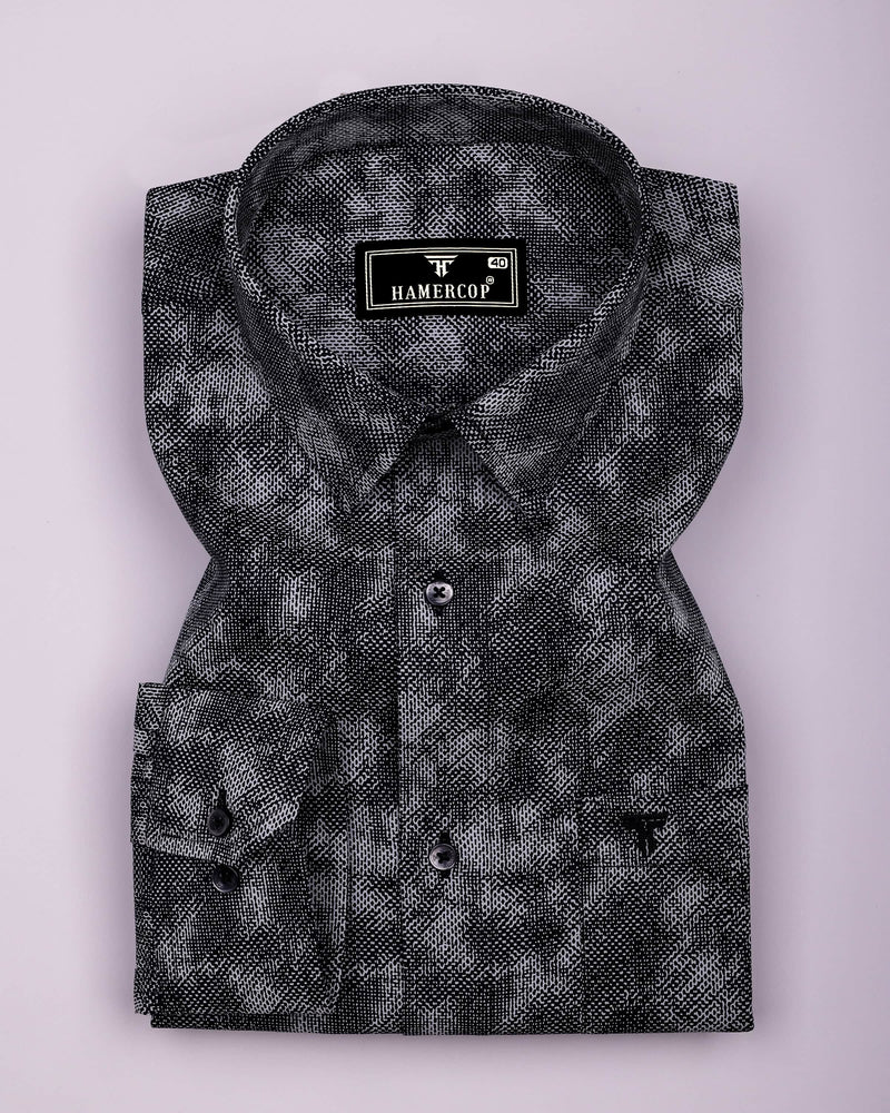 Silycon Black With Gray Printed Cotton Shirt
