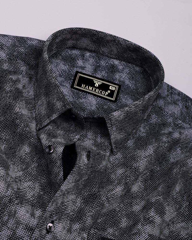 Silycon Black With Gray Printed Cotton Shirt