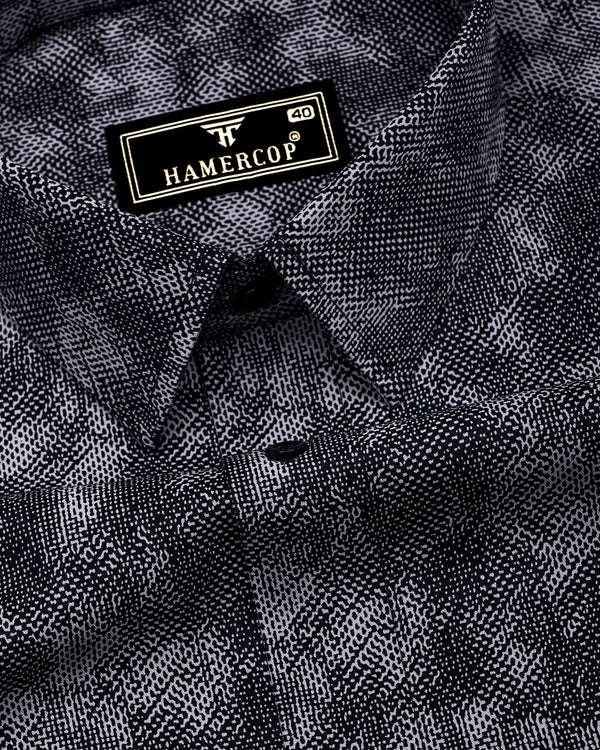 Silycon Black With Gray Printed Cotton Shirt